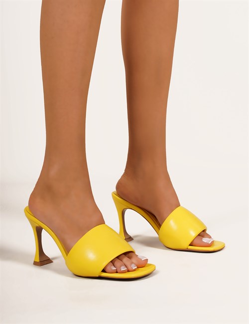 Valeria Deri Kadın Topuklu Terlik Sarı - Kadın Ayakkabı